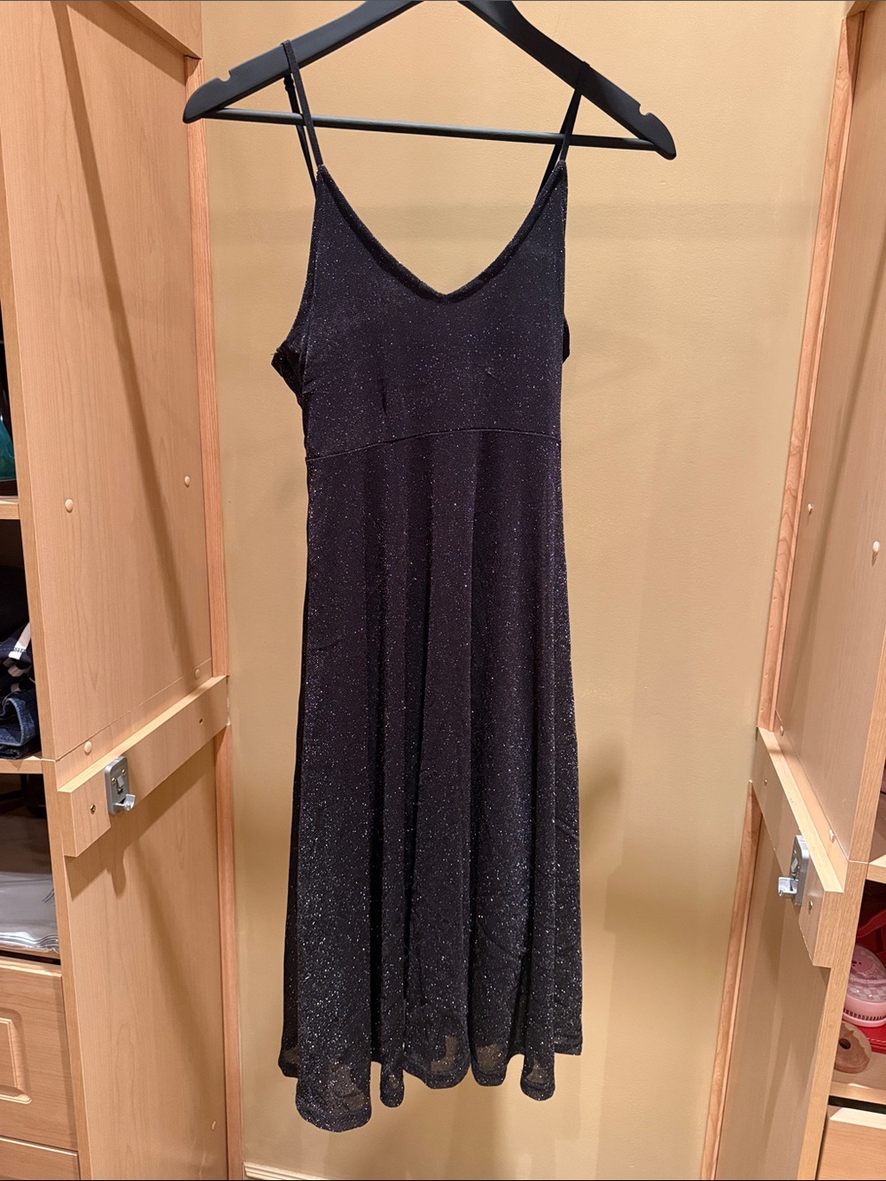 Sparkle Black Maxi Slip Dress with V-Neck